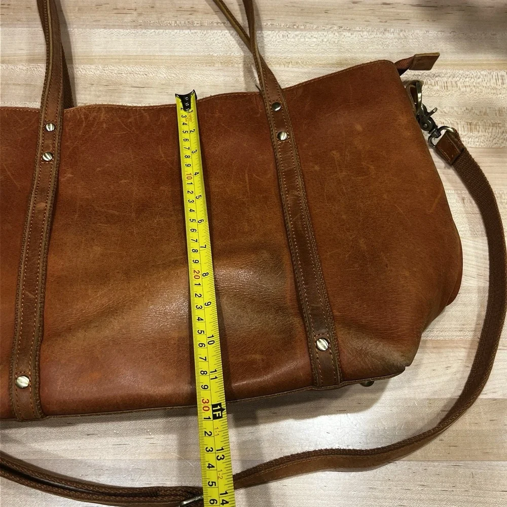 Szone Brown Cowhide Leather Tote Bag, Zipper Closure, Dual Strap, Large Size